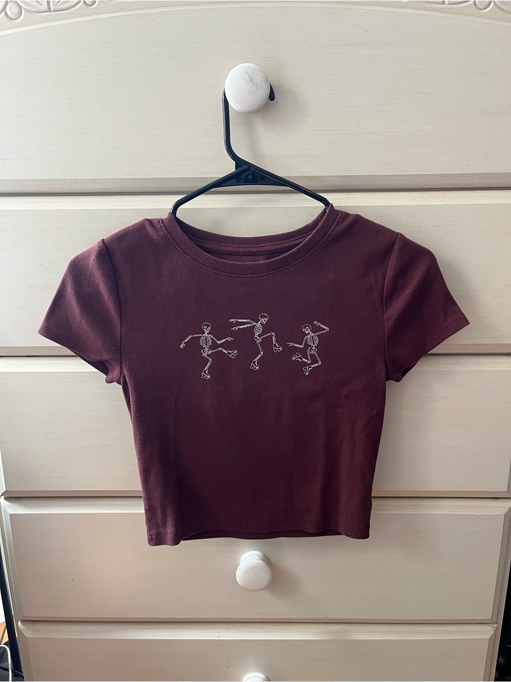 Women's Brown Graphic Crop Tee - Skeleton Dance